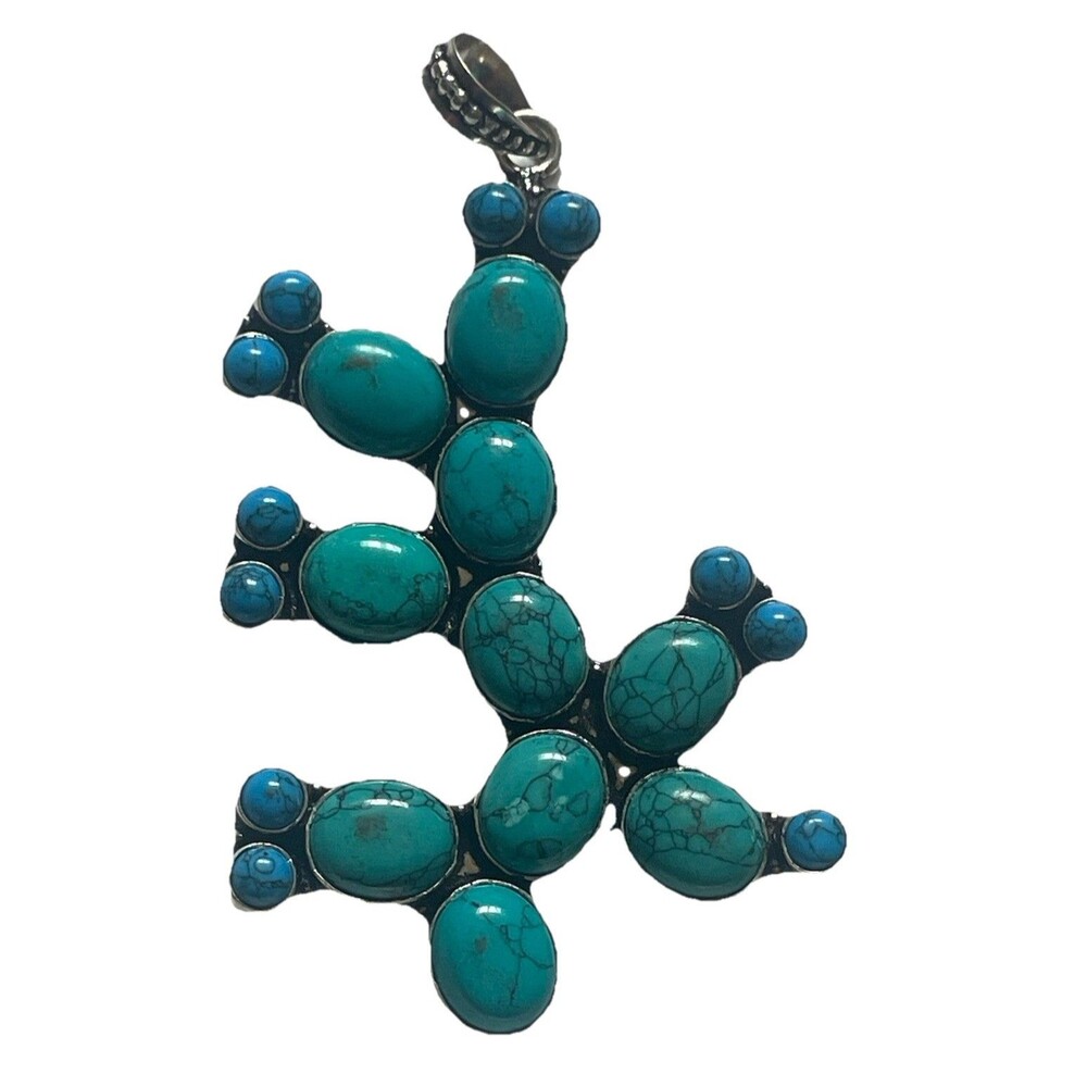 Large Southwestern Statement Cactus Pendant Composite Turquoise Cluster 3.5"
